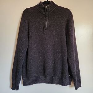 Chaps Lead Table Men's Black Marled ¼ Zip Mock Neck Pullover Sweater Size Large